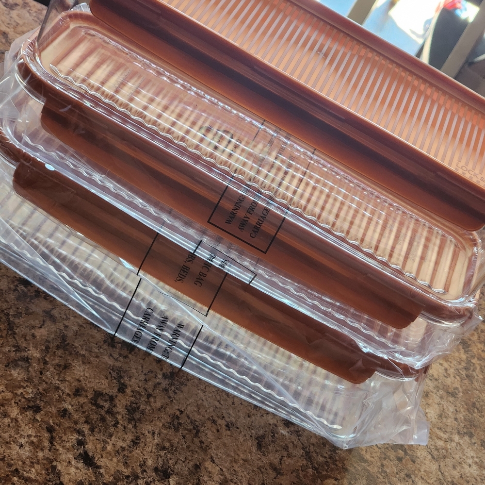 NEW 3 piece Rectangular Lock & Locks Storage Containers with Copper Color Lids